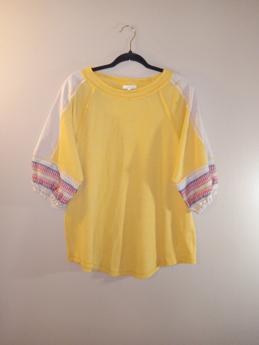 easel Gold Short Sleeve Tunic with Embroidered Sleeve Trim